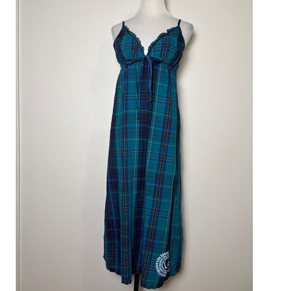 L.e.i. Y2K Plaid Babydoll Maxi Slip Dress Nightgown L Cotton Boho Cabincore